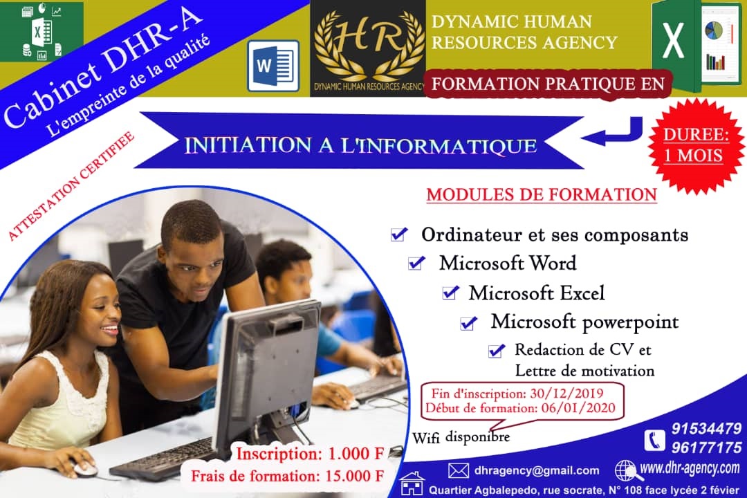 DHR-A organise une formation 100% pratique en Initiation à l'Informatique